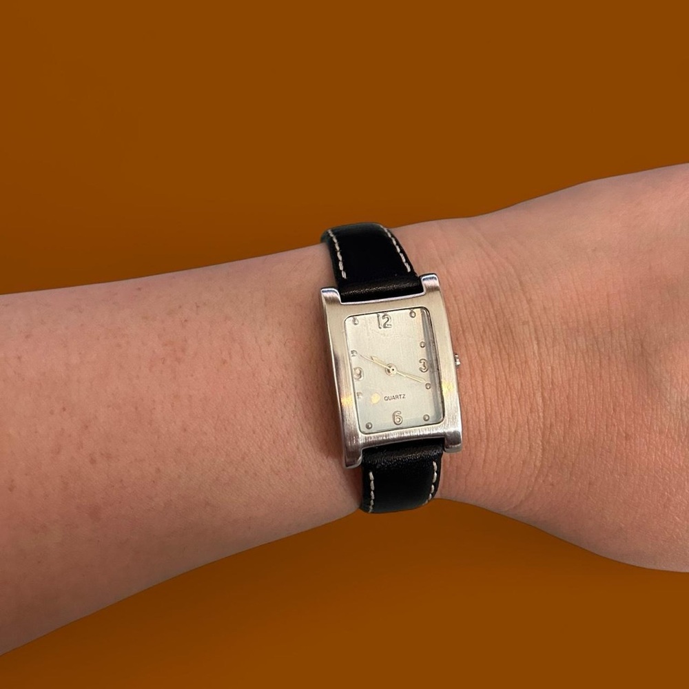 Vintage Silver and Black Rectangular Watch